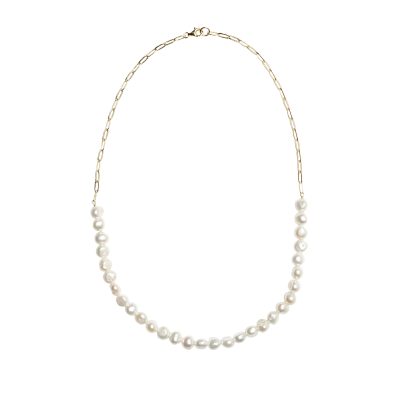 Contrast Pearl Necklace Gold
