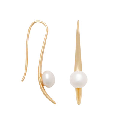 Gold Wave Pearl Earrings